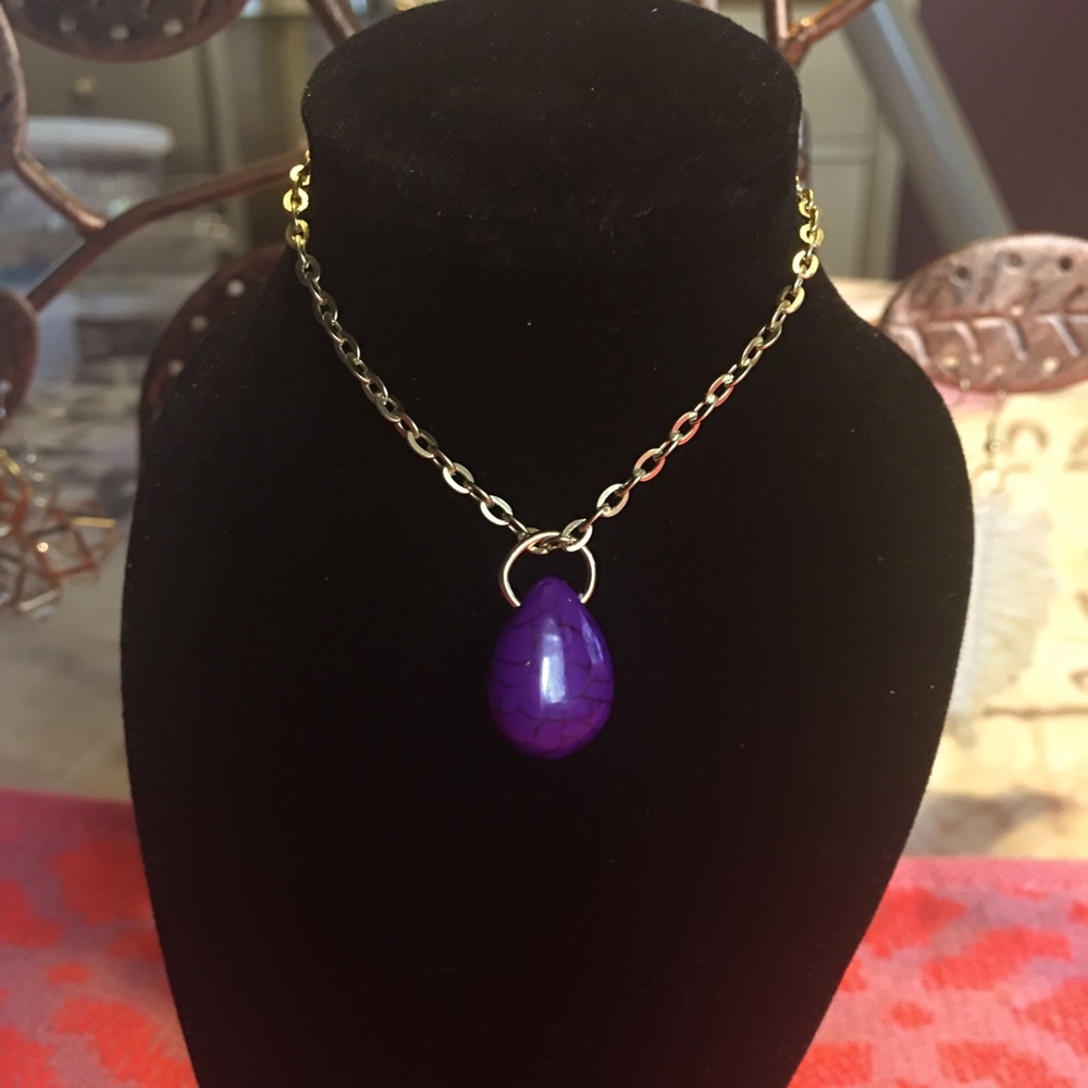 Purple Marble Charm Bracelet With Gold Chain